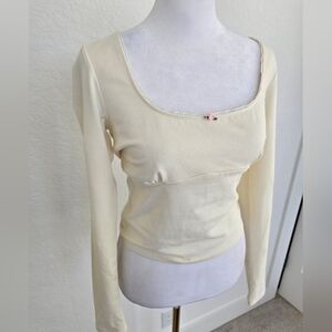Coquette Balletcore Ribbed Square Neck Long Sleeve Top Medium NWT